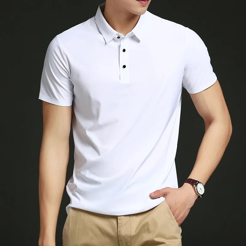 Polo en Soie Bleu Glacier Homme