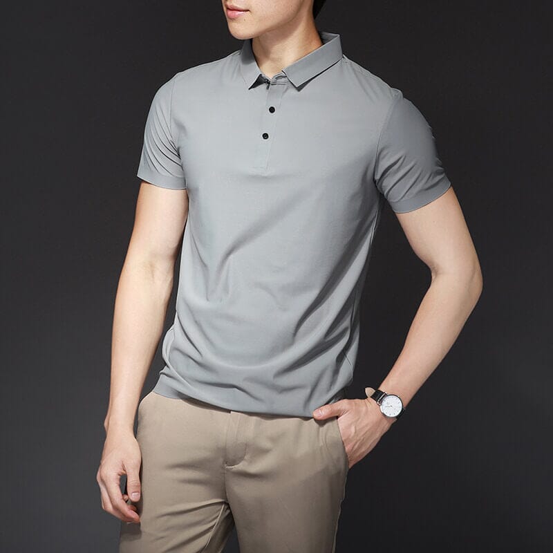 Polo en Soie Bleu Glacier Homme
