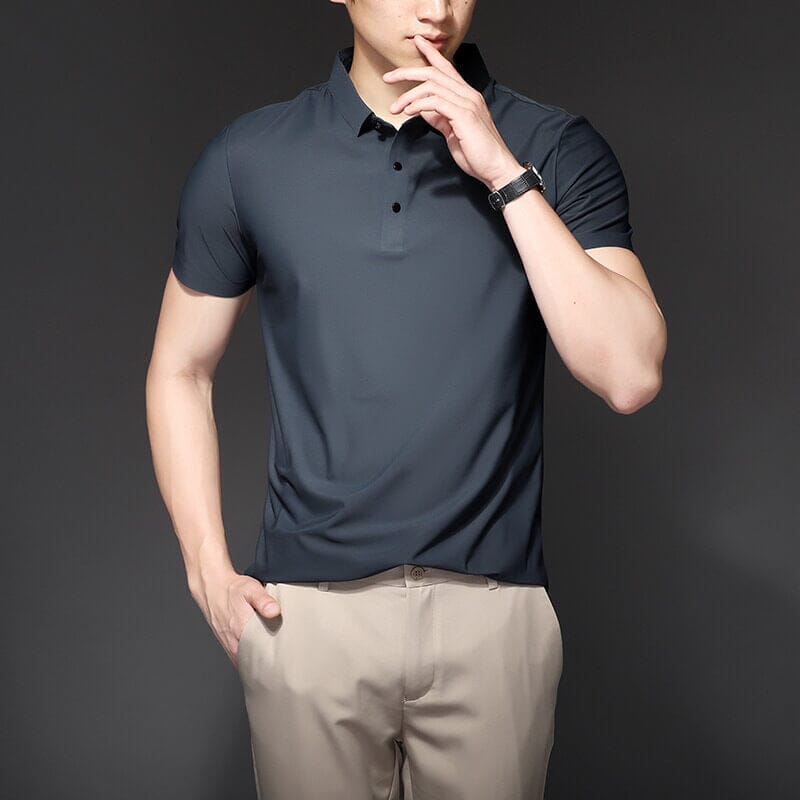 Polo en Soie Bleu Glacier Homme