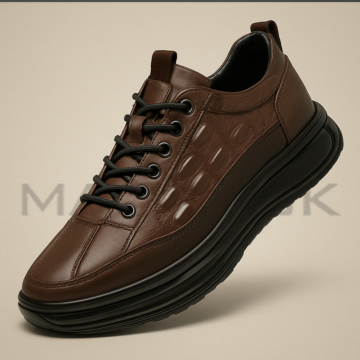 Baskets Homme Style Cuir de Crocodile + Montre Offerte