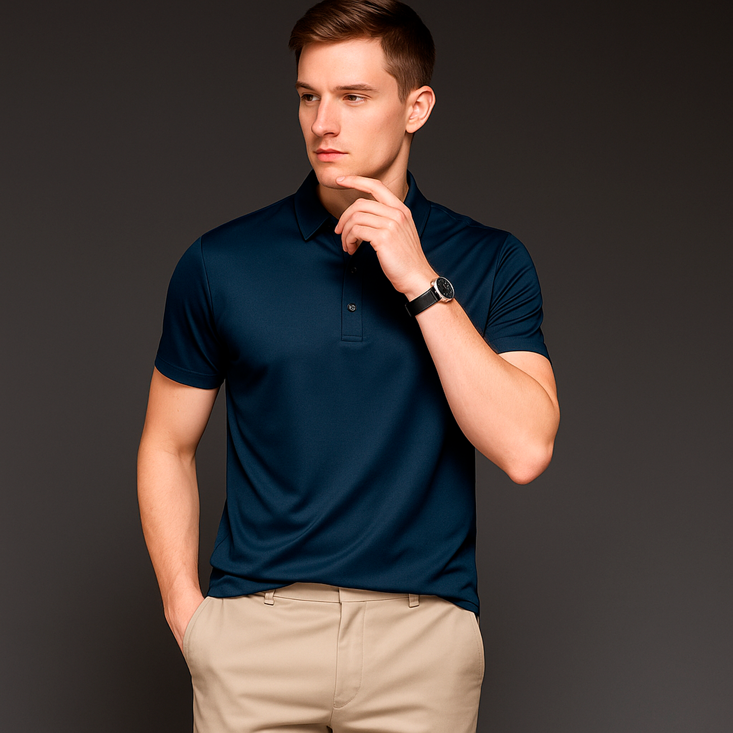 Polo en Soie Bleu Glacier Homme