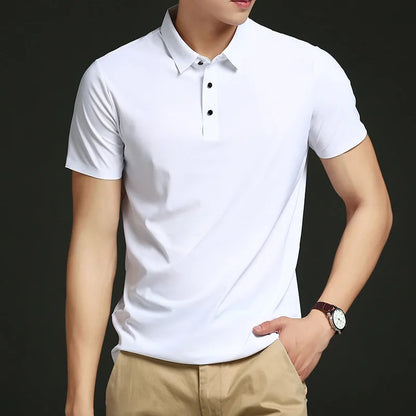 Polo en Soie Bleu Glacier Homme