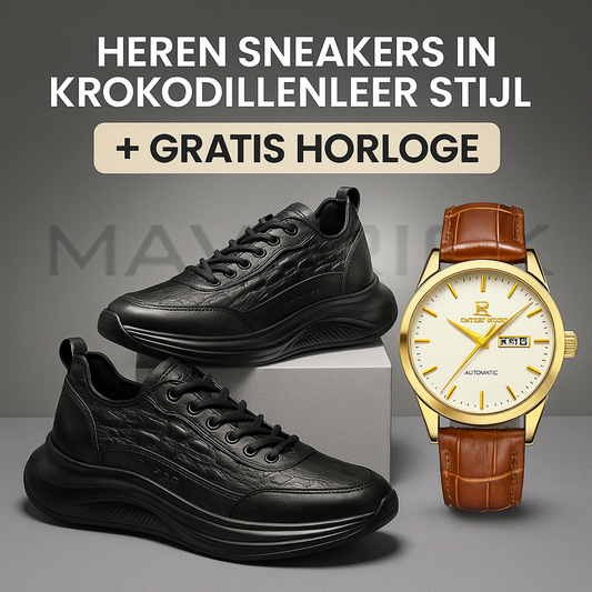 Baskets Homme Style Cuir de Crocodile + Montre Offerte