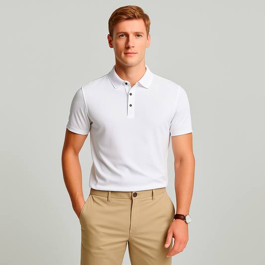 Polo en Soie Bleu Glacier Homme